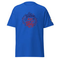 Big Daddy Allen Productions royal blue t-shirt with a circular red and blue "Happy 4th of July" graphic and fireworks.