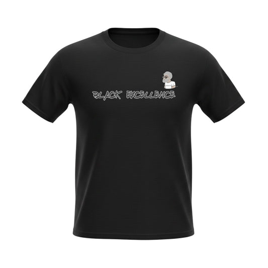 Big Daddy Allen Productions black t-shirt with "BLACK EXCELLENCE" graphic and BDA logo. Cotton blend.