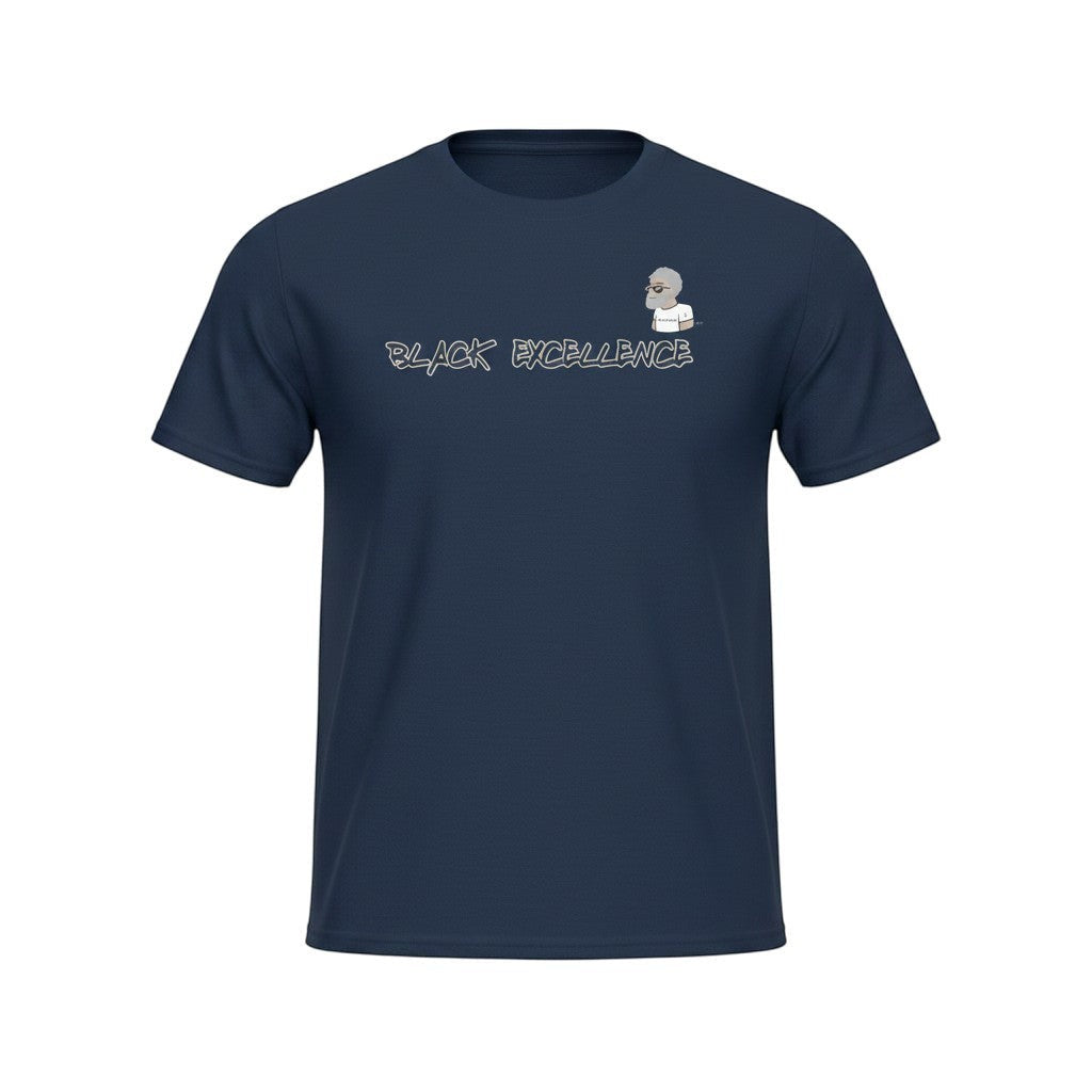 Big Daddy Allen Productions navy blue t-shirt with "BLACK EXCELLENCE" graphic and BDA logo.