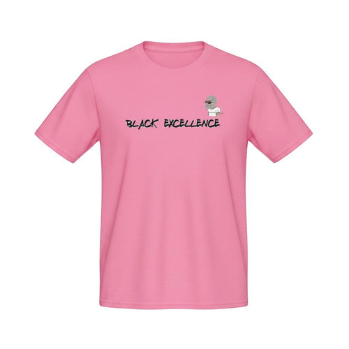 Big Daddy Allen Productions pink t-shirt with "BLACK EXCELLENCE" graphic and BDA logo.