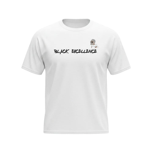 Big Daddy Allen Productions white cotton t-shirt with "BLACK EXCELLENCE" graphic and BDA logo.
