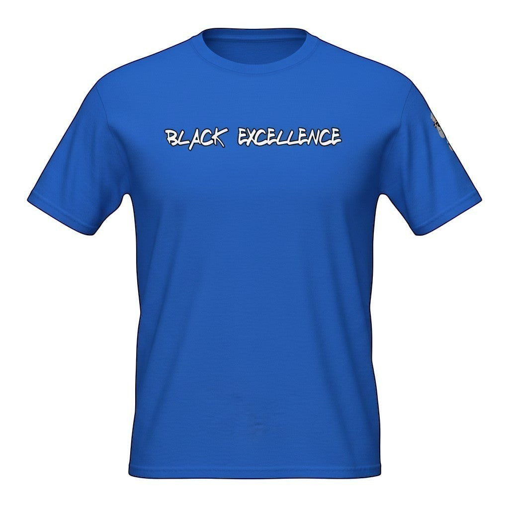 Big Daddy Allen Productions royal blue 100% cotton t-shirt with "BLACK EXCELLENCE" graphic. BDA logo on the left sleeve.