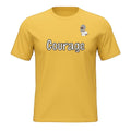 Big Daddy Allen Productions yellow cotton t-shirt with "Courage" graphic and BDA logo.