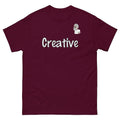 Big Daddy Allen Productions burgundy cotton t-shirt with white "Creative" script and BDA logo graphic.