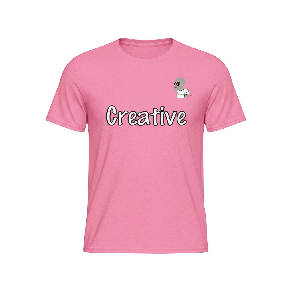 Big Daddy Allen Productions pink graphic t-shirt with "Creative" text and BDA logo.