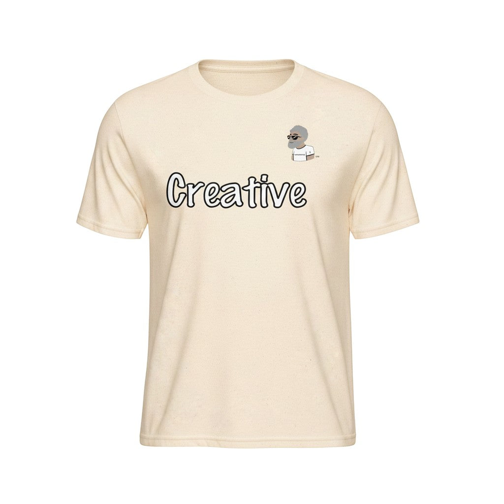 Big Daddy Allen Productions cream graphic t-shirt with "Creative" text and BDA logo.