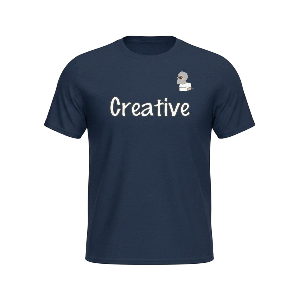 Big Daddy Allen Productions navy blue graphic t-shirt with "Creative" text and BDA logo.