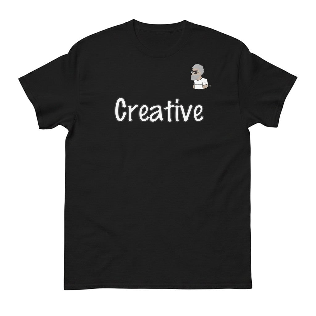 Black cotton t-shirt with white script text "Creative" and BDA logo graphic. Big Daddy Allen Productions.