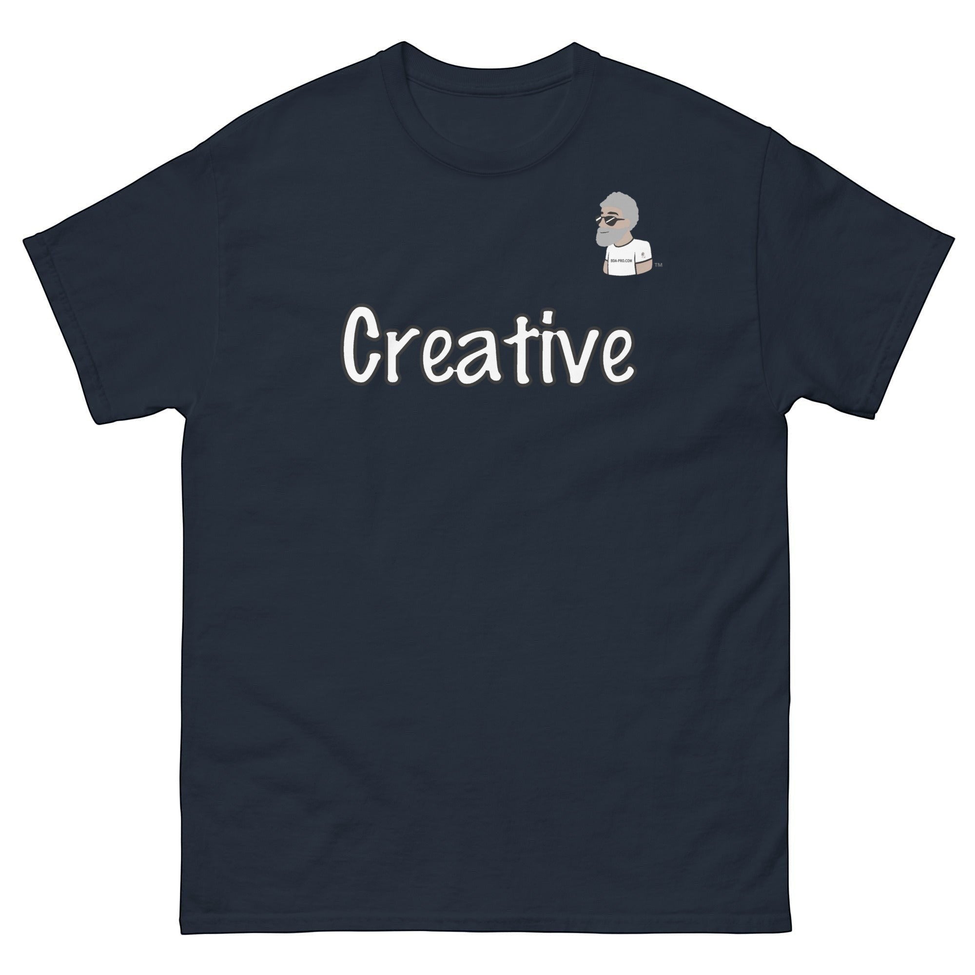 Big Daddy Allen Productions navy cotton t-shirt with white "Creative" text and BDA logo graphic.