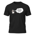 Big Daddy Allen Productions black cotton t-shirt with a graphic of a man in sunglasses thinking "I wonder... How is the back of a black man more dangerous than a white man with a gun?"