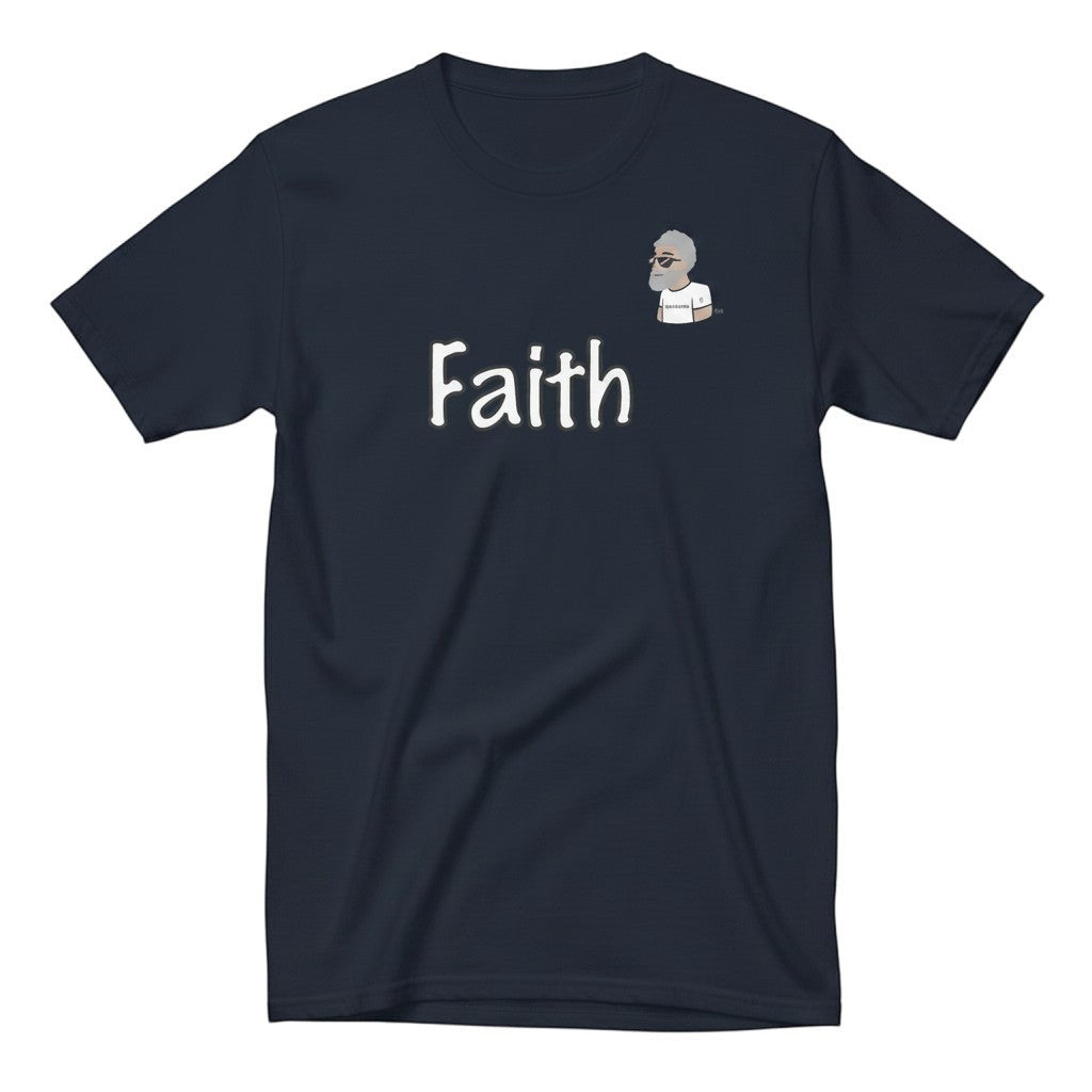 Big Daddy Allen Productions navy blue cotton t-shirt with white "Faith" graphic and BDA logo.