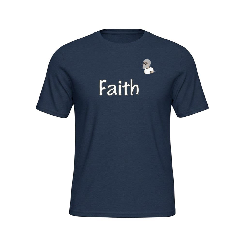 Big Daddy Allen Productions navy blue cotton t-shirt with "Faith" graphic and BDA logo.