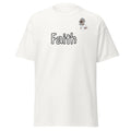 Big Daddy Allen Productions white cotton t-shirt with black "Faith" graphic and BDA logo.