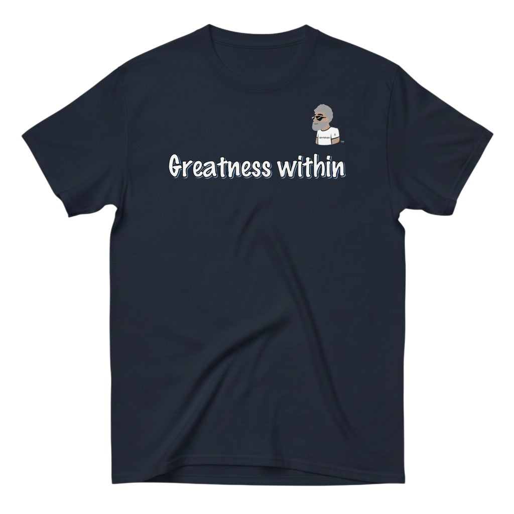 Big Daddy Allen Productions navy blue cotton t-shirt with "Greatness within" graphic and BDA logo.