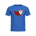 Big Daddy Allen Productions blue cotton t-shirt with a superhero shield graphic that says "I AM THE HERO OF MY STORY" and a red cape.