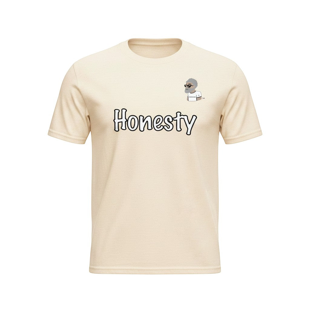 Big Daddy Allen Productions cream 100% cotton kids t-shirt with "Honesty" graphic and BDA logo.