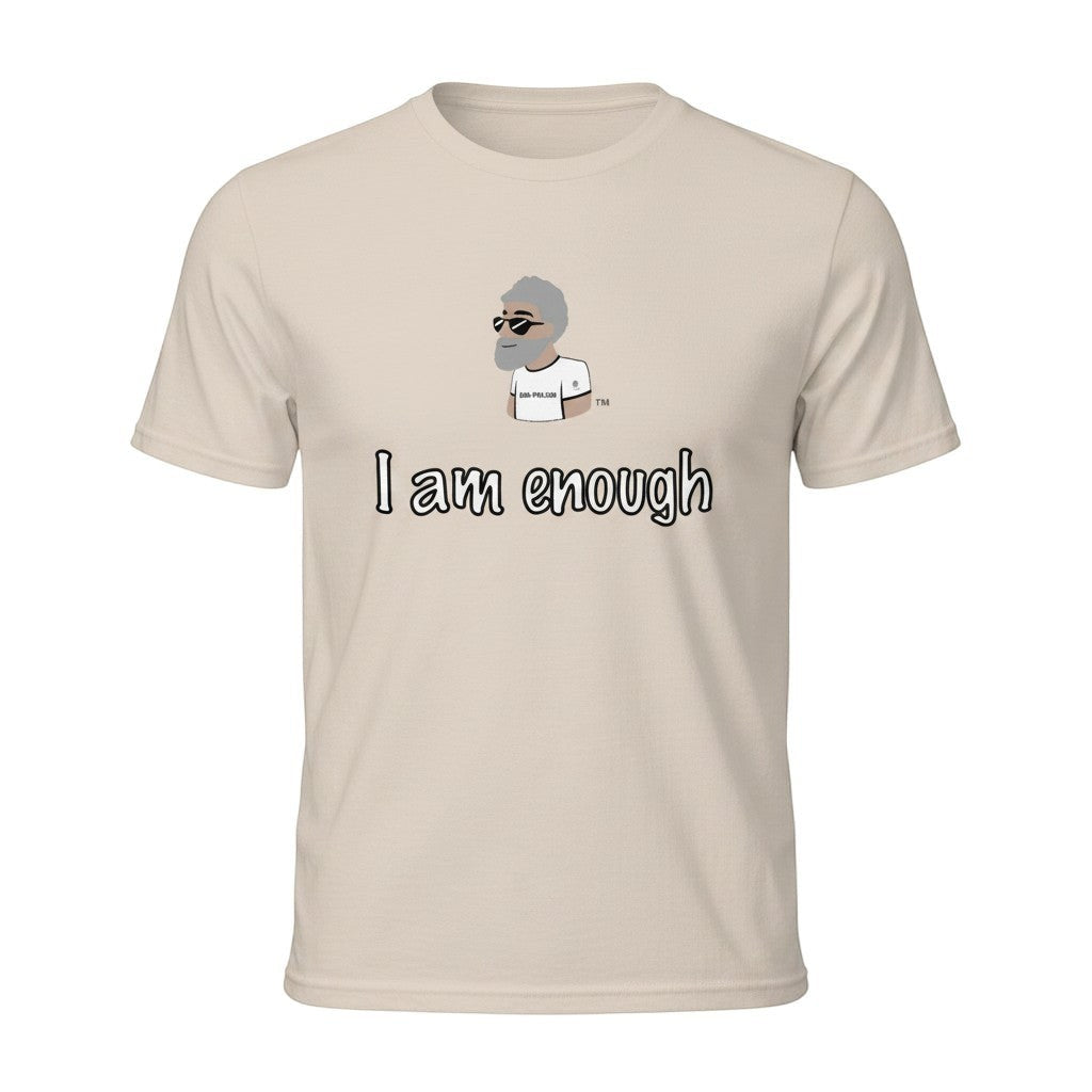 Big Daddy Allen Productions "I Am Enough" graphic t-shirt in beige cotton with crew neck and short sleeves.