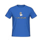 Big Daddy Allen Productions blue graphic t-shirt with "I Am Enough" text and cartoon man graphic.