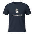 Big Daddy Allen Productions navy blue cotton t-shirt with "I Am Enough" graphic and cartoon character.