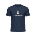 Big Daddy Allen Productions navy blue graphic t-shirt with "I Am Enough" slogan and cartoon illustration.