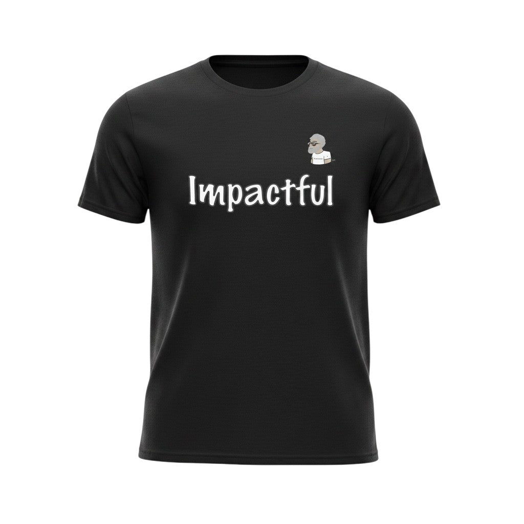 Big Daddy Allen Productions black cotton graphic t-shirt with white "Impactful" text and BDA logo.