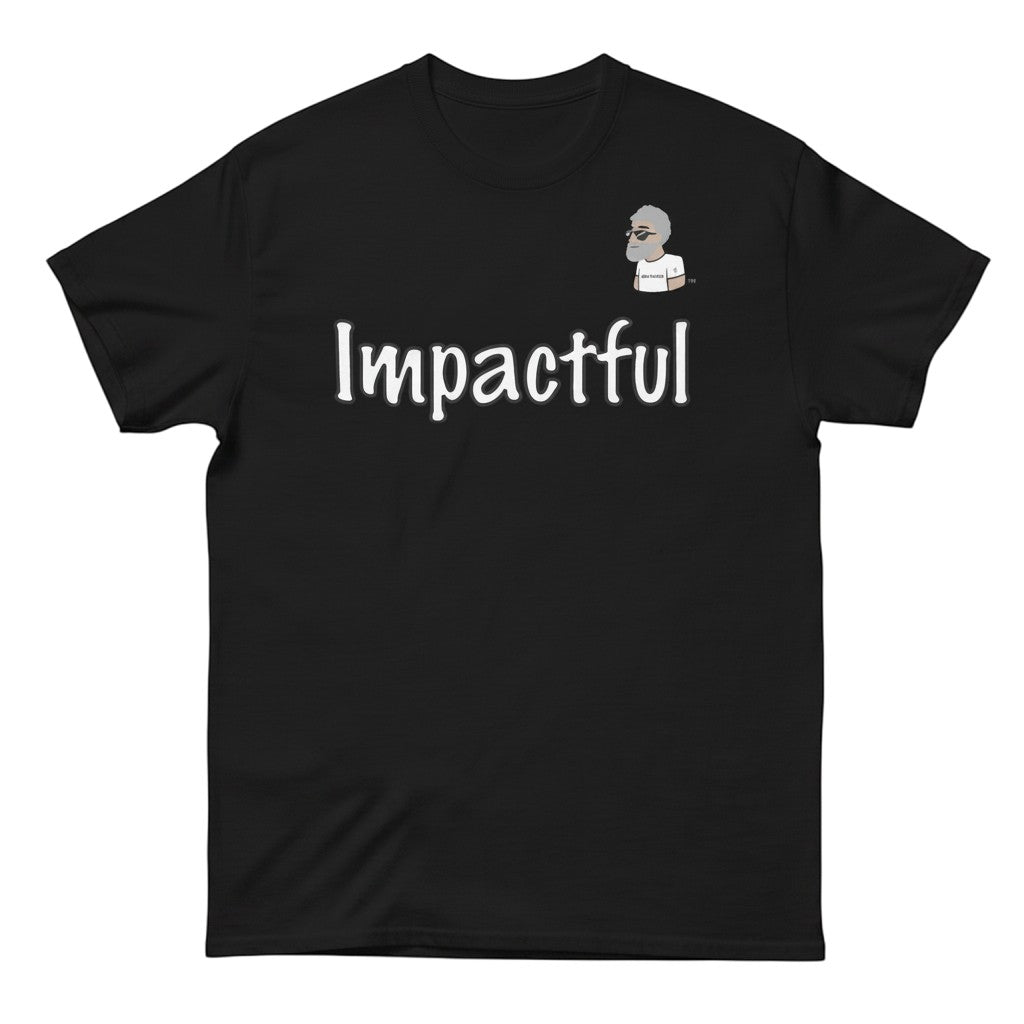 Big Daddy Allen Productions black cotton t-shirt with "Impactful" text and BDA logo graphic.