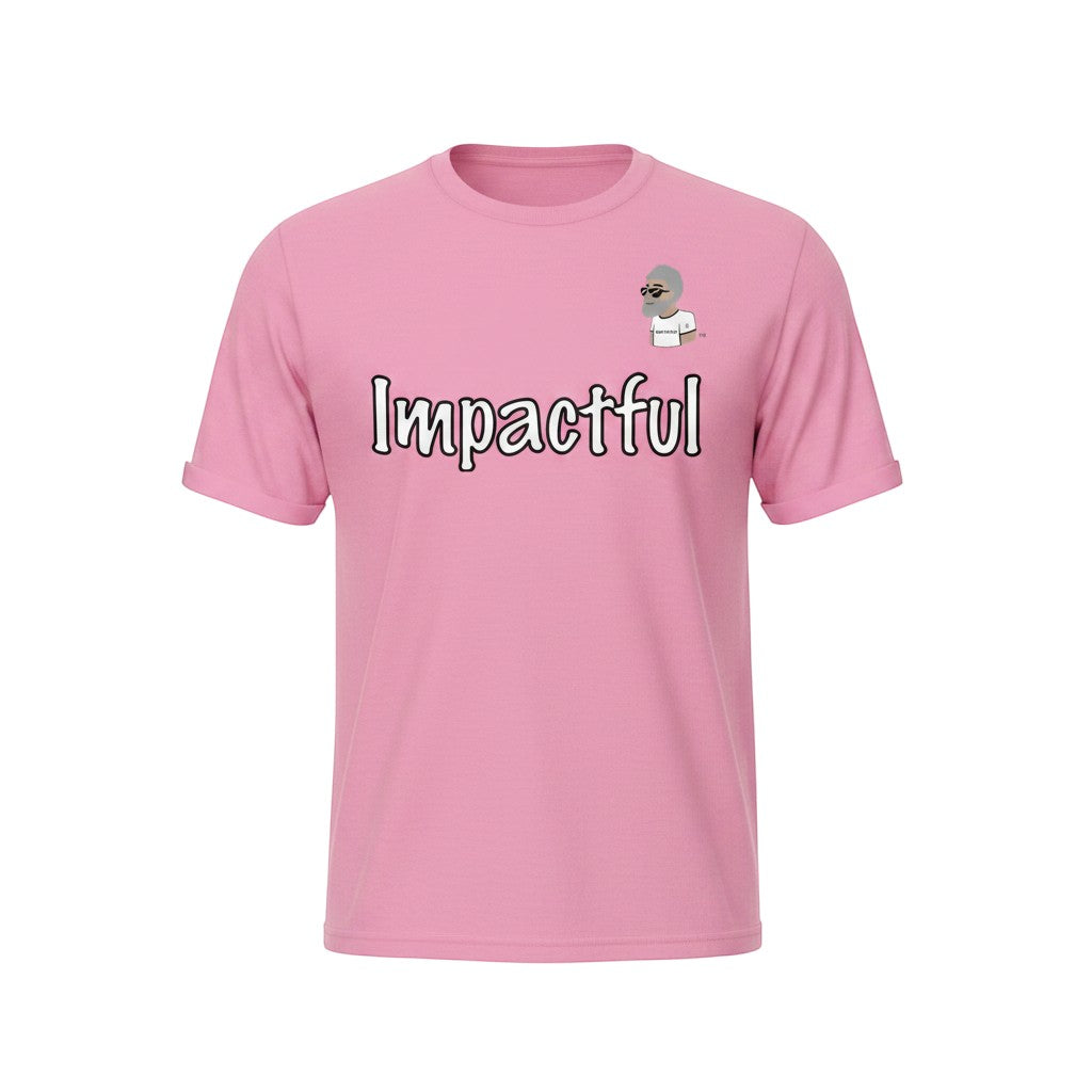 Big Daddy Allen Productions pink cotton t-shirt with "Impactful" graphic and BDA logo