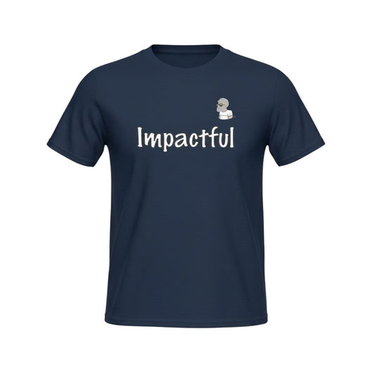 Big Daddy Allen Productions navy blue cotton t-shirt with white "Impactful" text and BDA logo graphic.