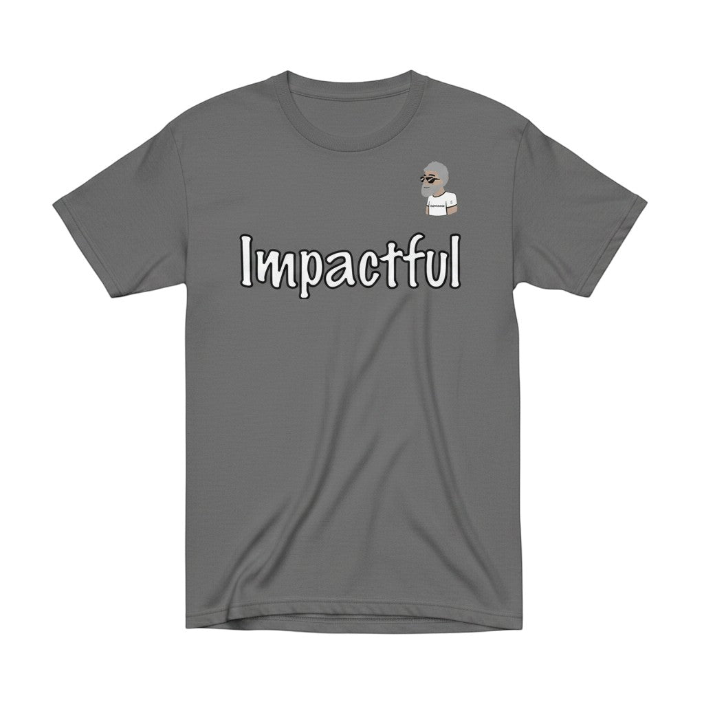 Big Daddy Allen Productions grey cotton t-shirt with "Impactful" text and BDA logo graphic.