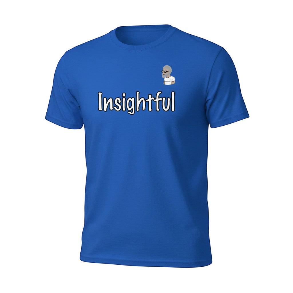Big Daddy Allen Productions blue cotton t-shirt with white "Insightful" graphic and BDA logo.