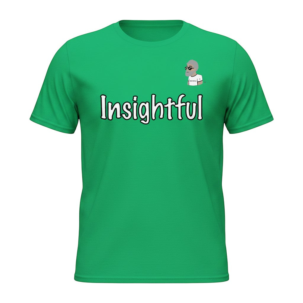 Big Daddy Allen Productions green cotton t-shirt with white "Insightful" text graphic and BDA logo.