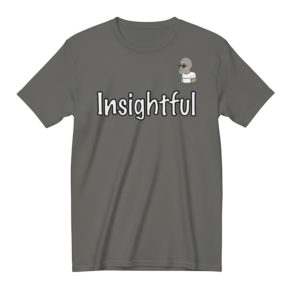 Big Daddy Allen Productions grey cotton t-shirt with white "Insightful" graphic and cartoon man logo.