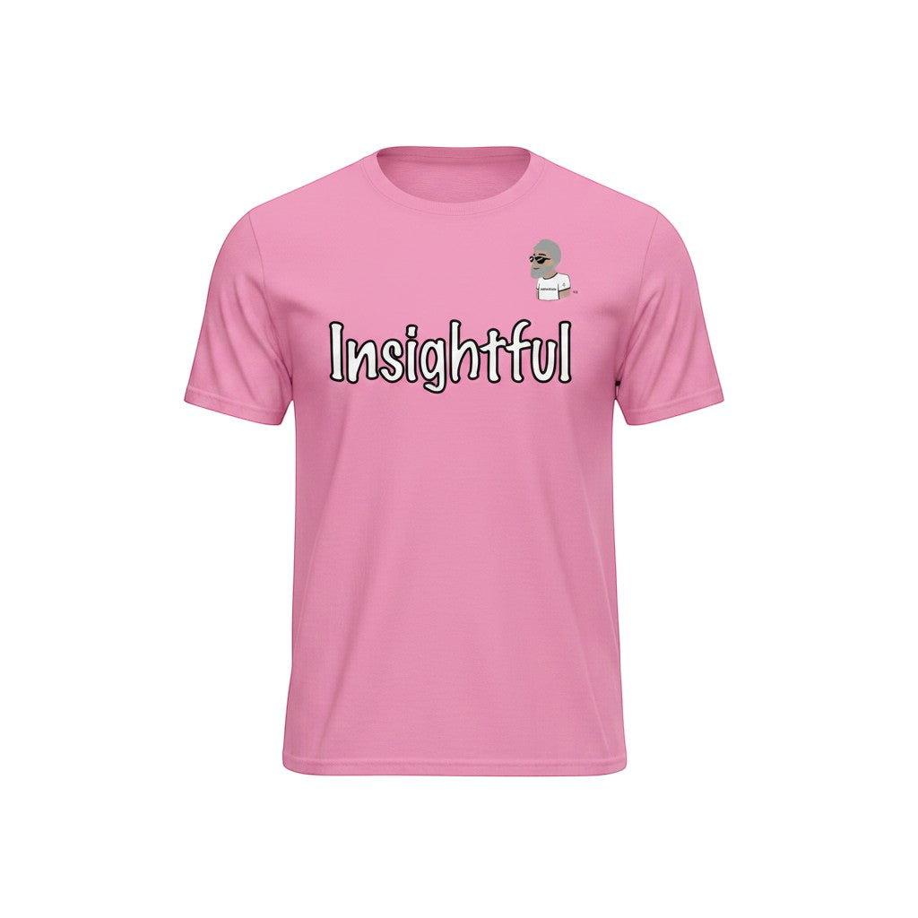 Big Daddy Allen Productions pink cotton t-shirt with white "Insightful" graphic and BDA logo.
