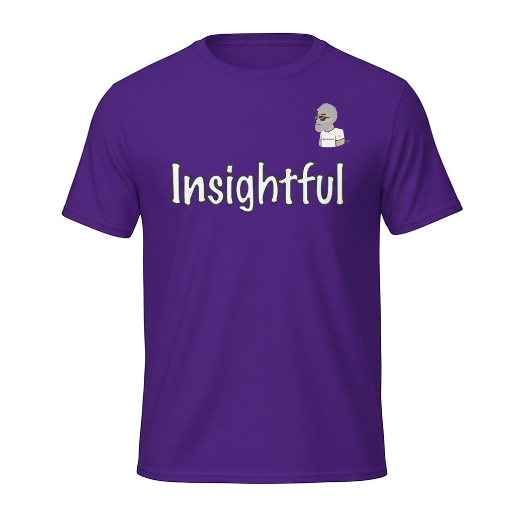 Big Daddy Allen Productions purple cotton t-shirt with white "Insightful" graphic and BDA logo.