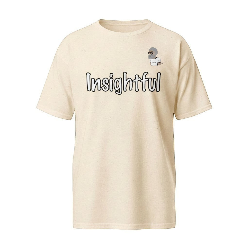 Big Daddy Allen Productions cream cotton graphic t-shirt with the word Insightful and BDA logo.
