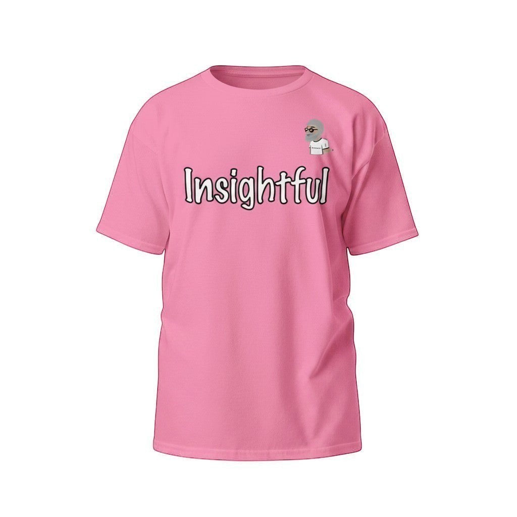 Big Daddy Allen Productions pink cotton t-shirt with the word Insightful and BDA logo.