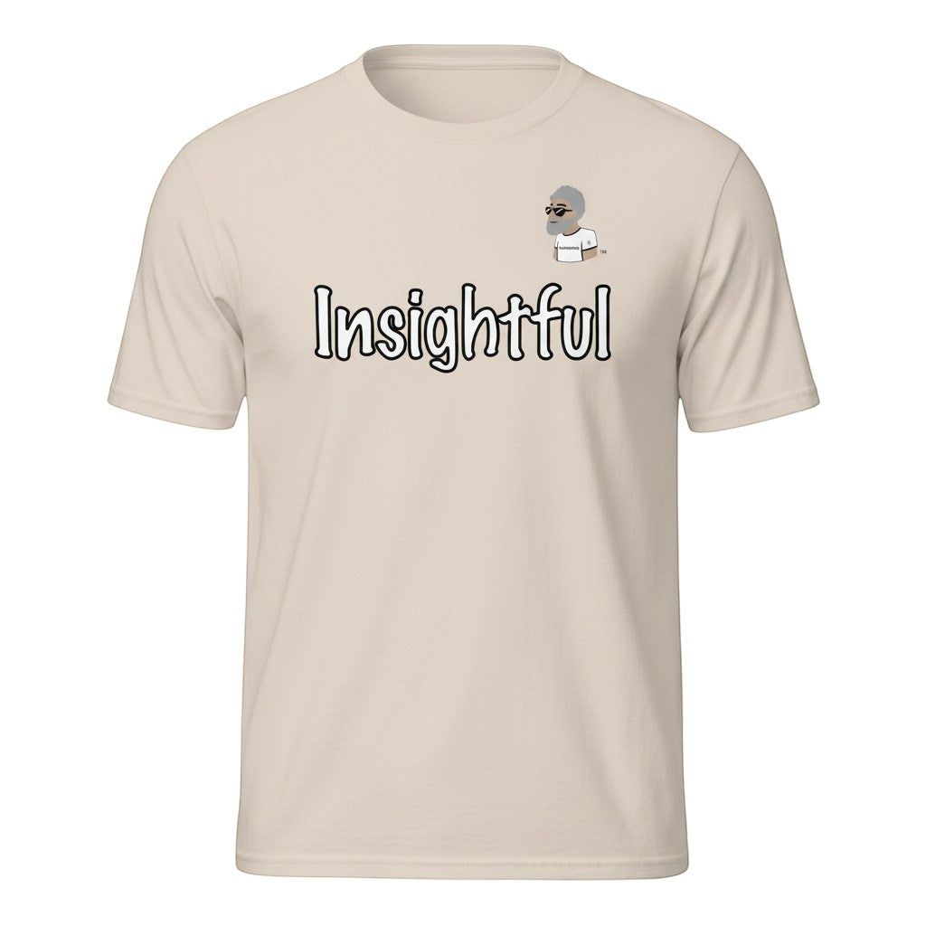Big Daddy Allen Productions Insightful graphic t-shirt in beige cotton with white text and BDA logo.