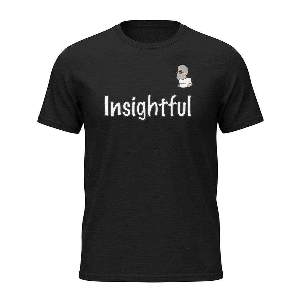 Big Daddy Allen Productions black cotton t-shirt with white "Insightful" text graphic and BDA logo.