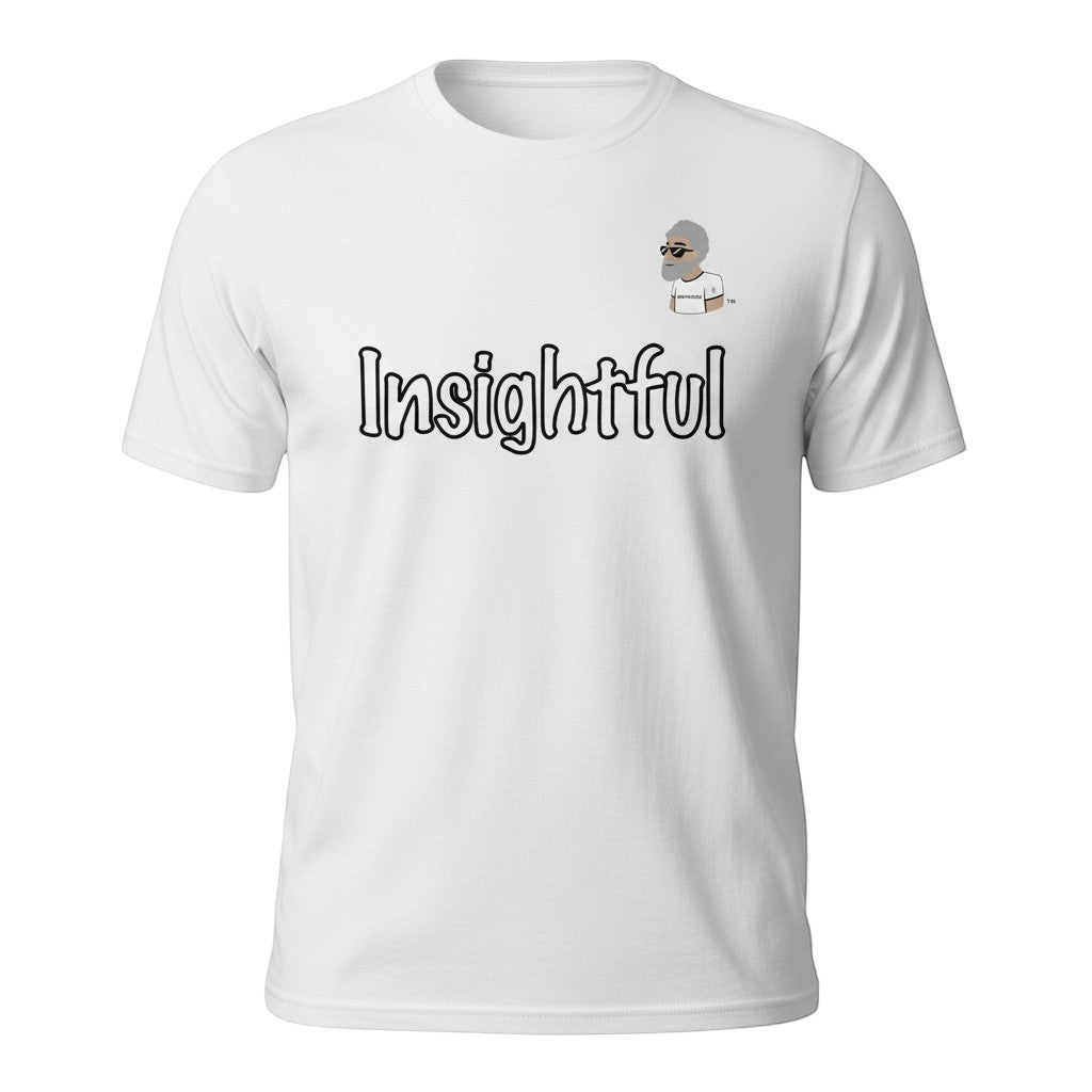 Big Daddy Allen Productions white cotton t-shirt with "Insightful" graphic and BDA logo. Relaxed fit, crew neck.