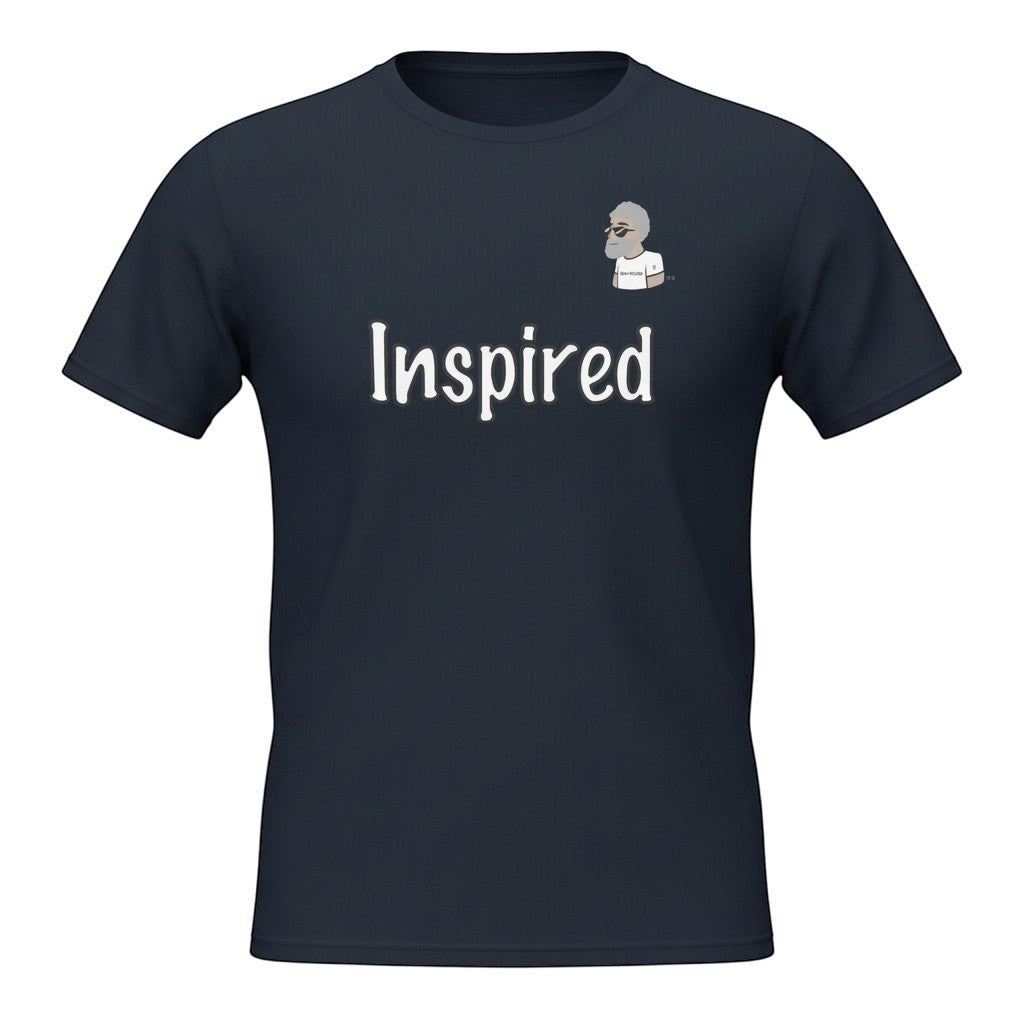 Big Daddy Allen Productions navy blue cotton t-shirt with "Inspired" graphic and BDA logo.