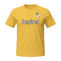 Big Daddy Allen Productions yellow cotton t-shirt with "Inspired" graphic and BDA logo.