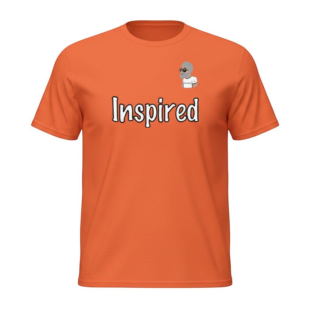 Big Daddy Allen orange cotton t-shirt with  "Inspired" graphic and BDA logo.