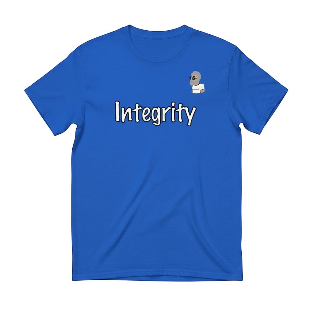Big Daddy Allen Productions blue cotton t-shirt with "Integrity" graphic and BDA logo on left breast.