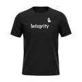 Big Daddy Allen Productions black cotton t-shirt with white 'Integrity' text and a small graphic logo.