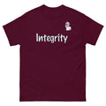 Big Daddy Allen Productions maroon cotton t-shirt with "Integrity" graphic and BDA logo on left breast.
