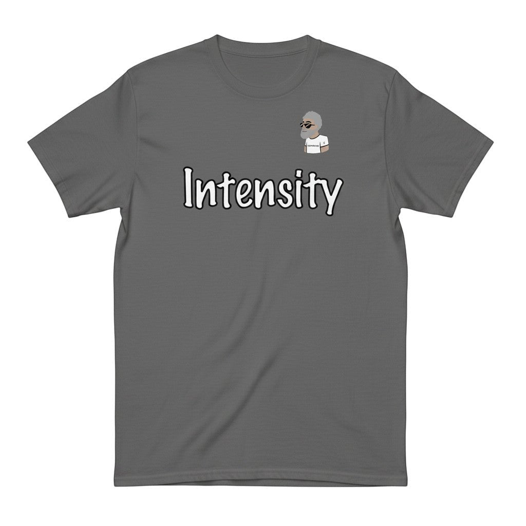 Big Daddy Allen Productions grey cotton t-shirt with "Intensity" graphic and BDA logo.