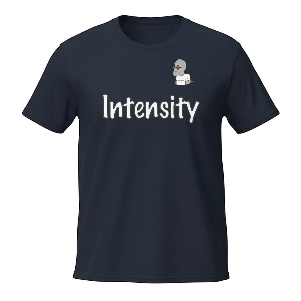 Big Daddy Allen Productions navy cotton t-shirt with "Intensity" graphic and BDA logo.
