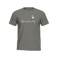 Big Daddy Allen Productions charcoal grey cotton t-shirt with "Intensity" graphic and cartoon character.