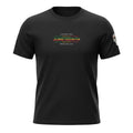 Big Daddy Allen Productions black cotton t-shirt with "CELEBRATING JUNETEENTH FREEDOM DAY" graphic in Pan-African colors.