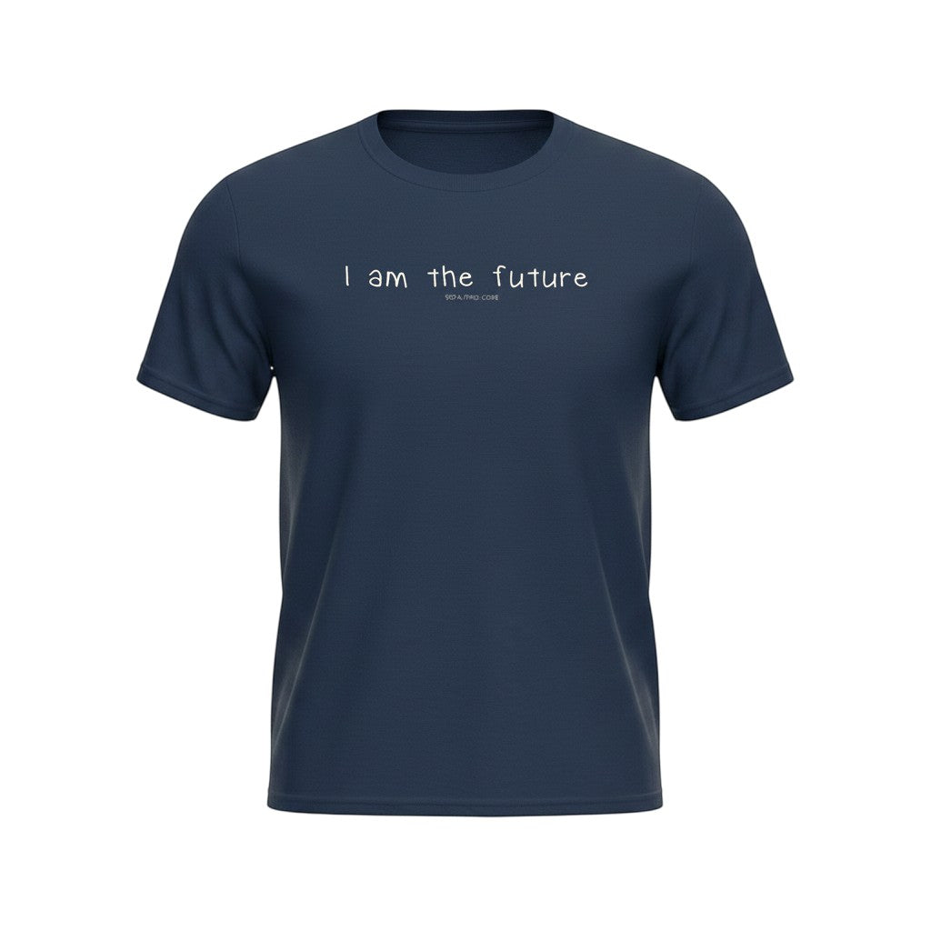 Big Daddy Allen Productions navy blue 100% cotton kids graphic t-shirt with "I am the future" text.